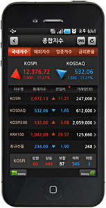 한화증권 Smart M의 아이폰 주요화면 중 종합지수화면입니다.